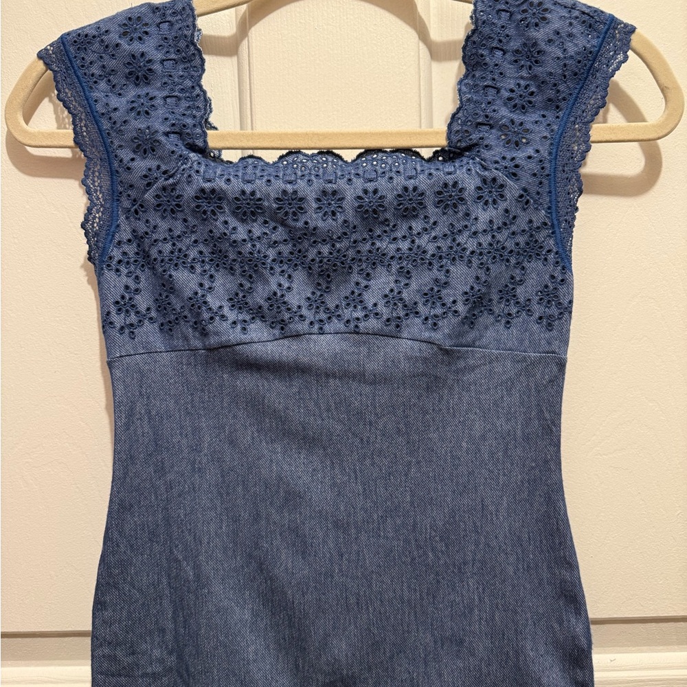 Blue Lace Denim Top